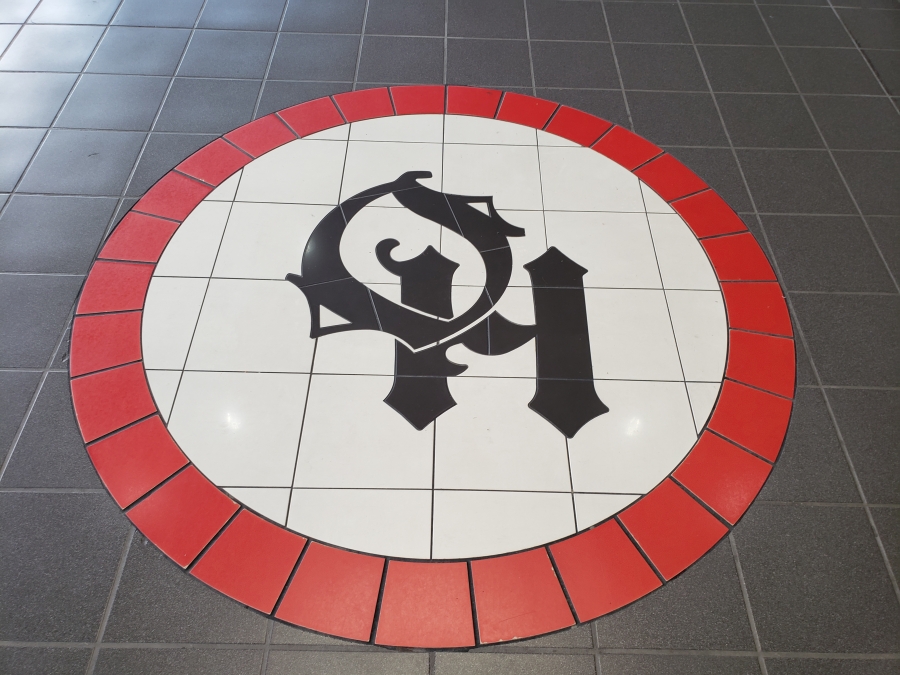 OH logo on cafeteria floor OH logo on cafeteria floor